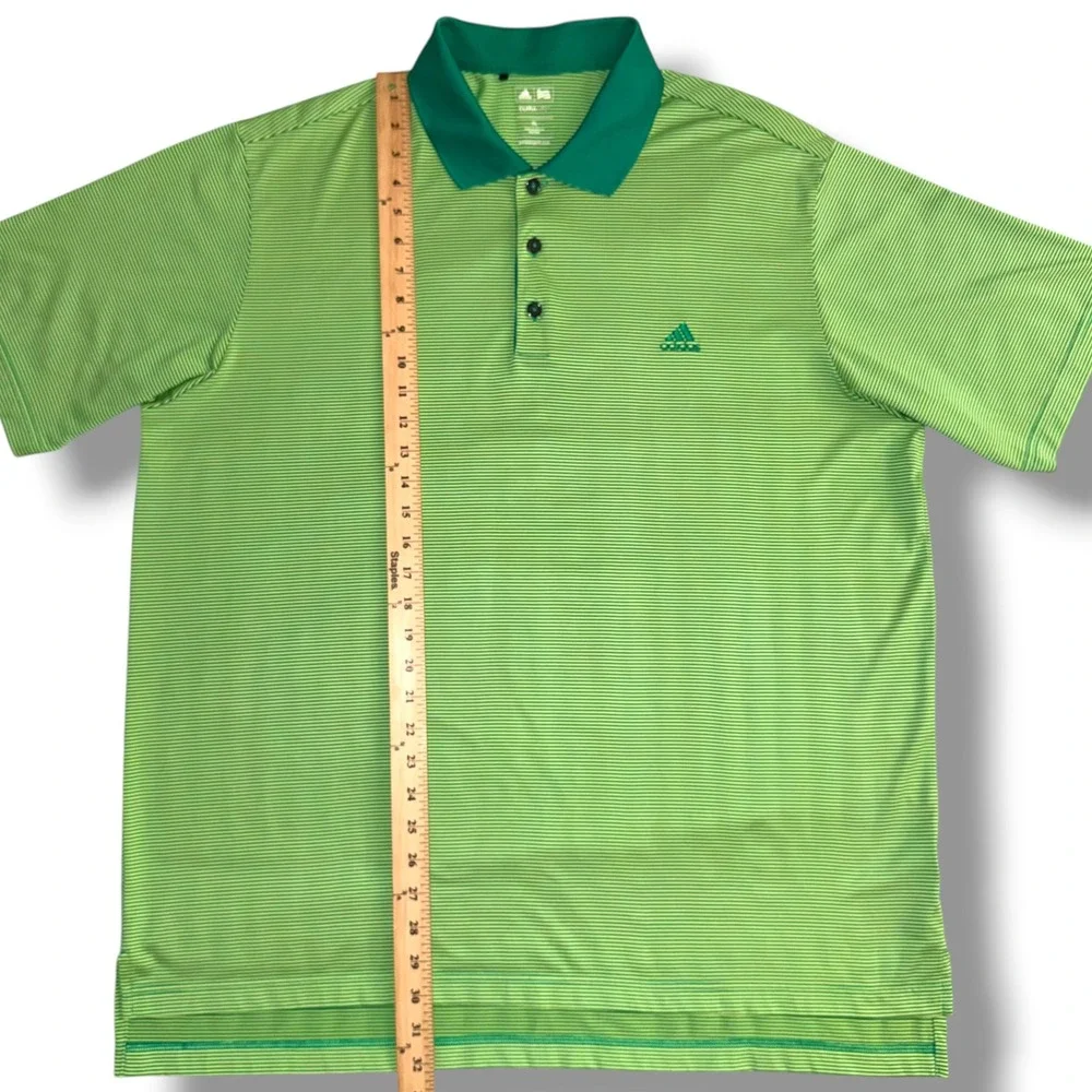 Adidas Polo Shirt Men XL Green Micro Stripe Climalite Short‎ Sleeve Golf Top
